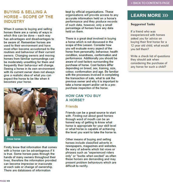 Horse Care online course Equine management elearning